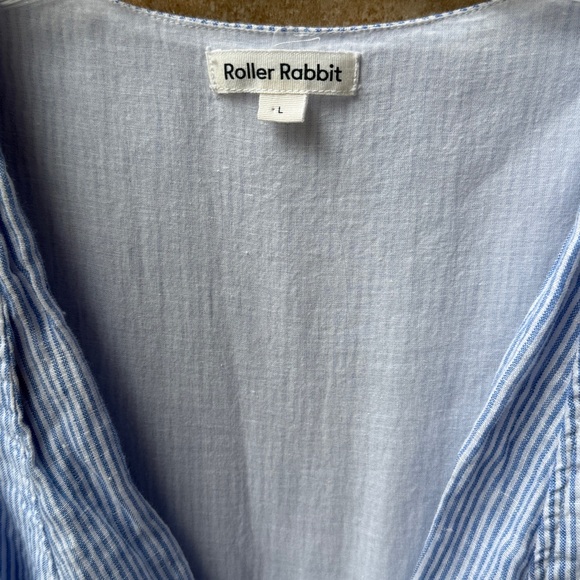 Roller Rabbit 100% Linen Maddie Dress Cotton Lining Blue Stripe Raw Edge Pockets - Picture 6 of 16